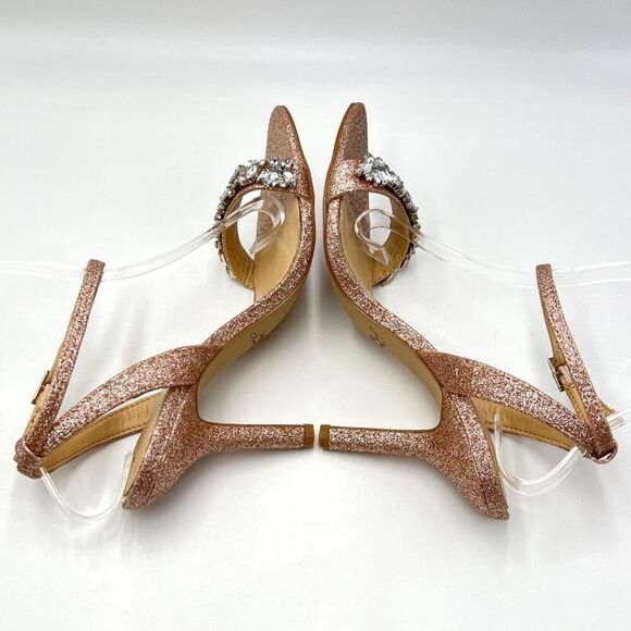 Jewel Badgley Mischka Size‎ 7 Ojai Pink Silver Jeweled Dress Sandals Heels Shoes - Picture 8 of 15